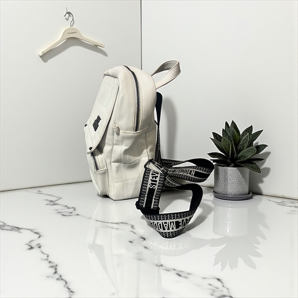 Steve‎ Madden Backpack Purse Embossed Logo White Adjustable Straps - Picture 2 of 9